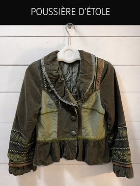 POUSSIÈRE D’ÉTOLE Green Boho Patchwork Jacket Size 42